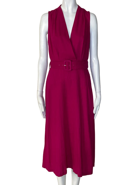 Vestido Mango Midi Cuello v Rosado - Talla 4