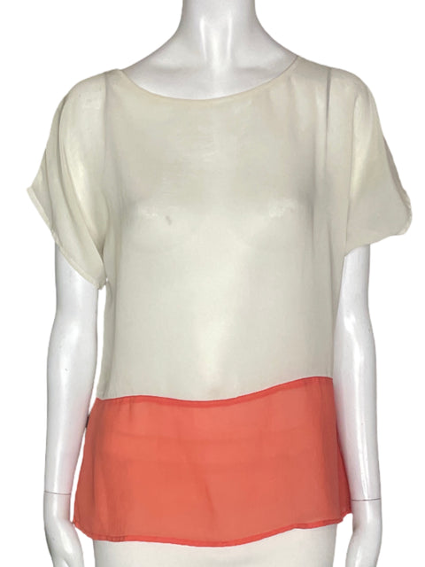 Blusa Bobois Bicolor Manga corta Cuello redondo Beige - Talla S