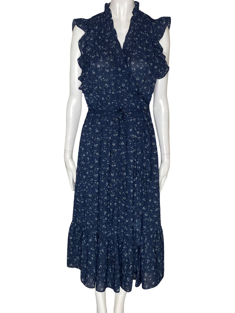 Vestido Kate Spade Ruchas Floral Fajon Azul - Talla 6