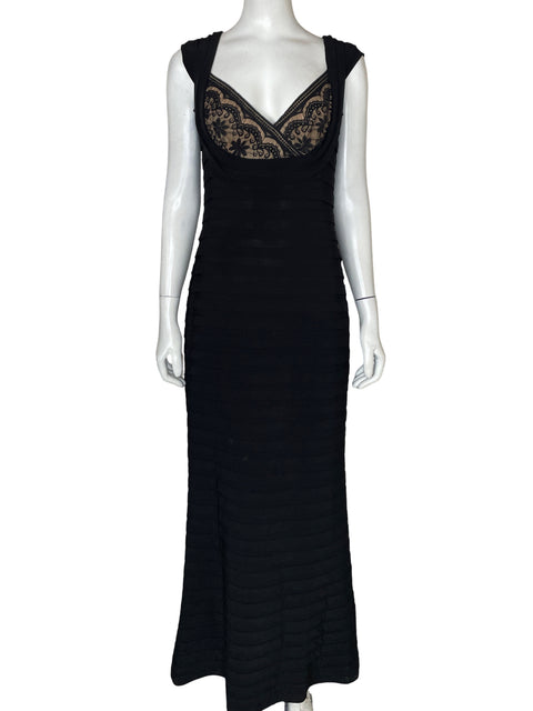 Vestido Adrianna Papell Encaje Cuello v Negro - Talla 8