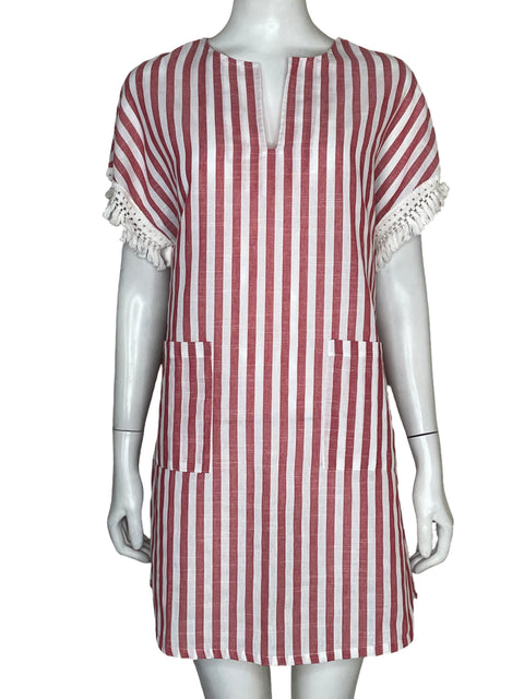 Vestido Tesoro Tps de Algodón Midi Rayas Rojo - Talla M