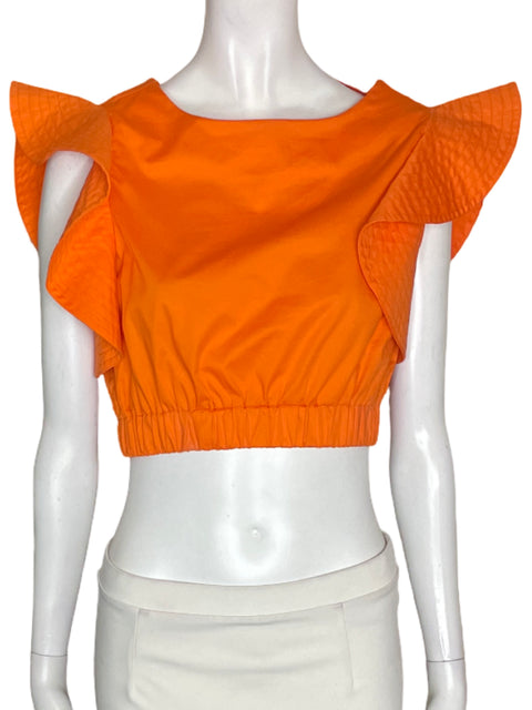 Blusa Studio F Ruchas Crop Cuello redondo Naranja - Talla XS
