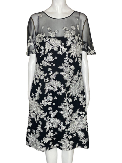 Vestido Tadashi Shoji Estampado Transparente Midi Negro - Talla 14