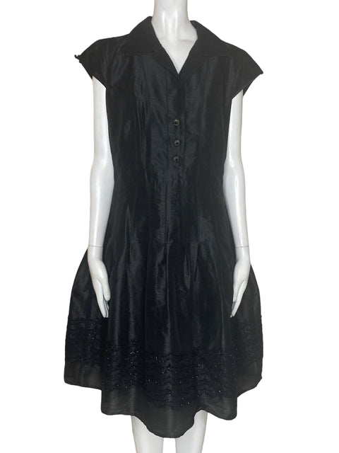 Vestido Js Boutique Acampanado Manga corta Tipo a Negro - Talla 14