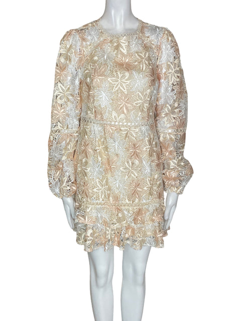 Vestido Just Me Tejido Ruchas Manga larga Beige - Talla L