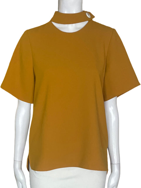 Blusa Zara Liso Manga corta Cuello boton Marrón - Talla XS