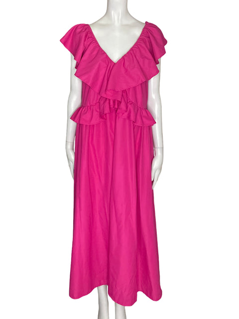 Vestido Sfera Basic Liso Cuello v Ruchas Rosado - Talla S