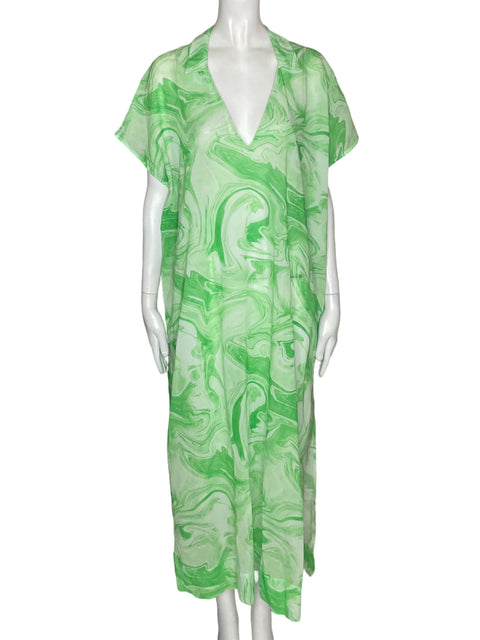Vestido Ganni Maxi Fluido Estampado Verde - Talla M