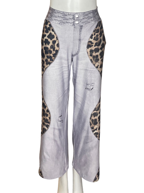 Pantalón Valery Swinwear Recto Wide leg Animal print Gris - Talla U