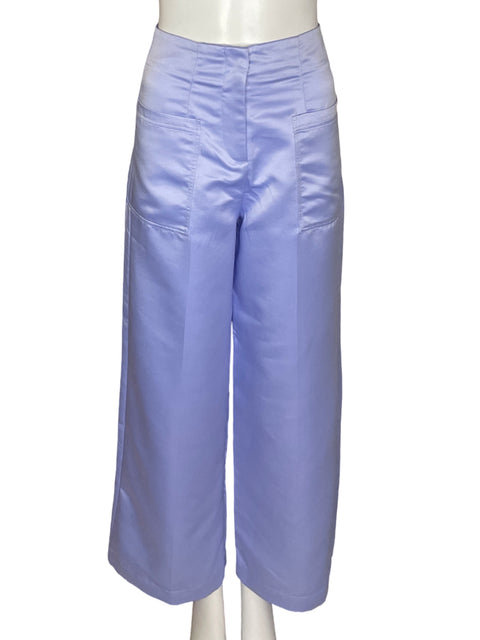 Pantalón Zara Recto Palazo Satinado Morado - Talla XS