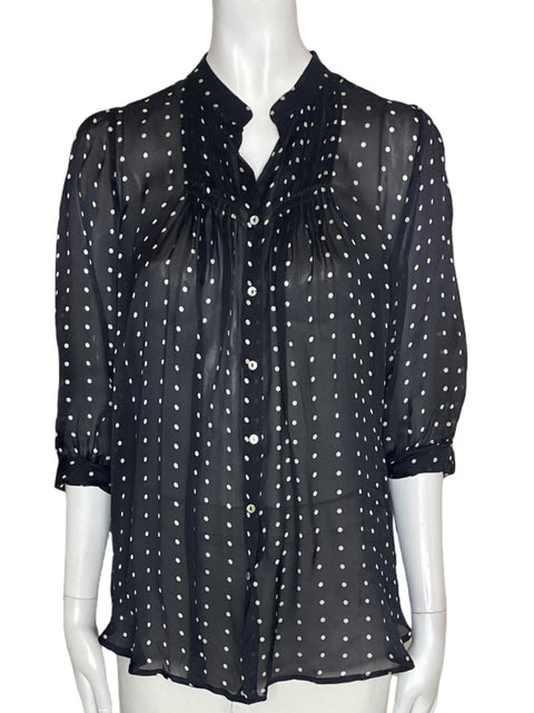 Blusa Zara Lunares Manga corta Botones Negro - Talla S