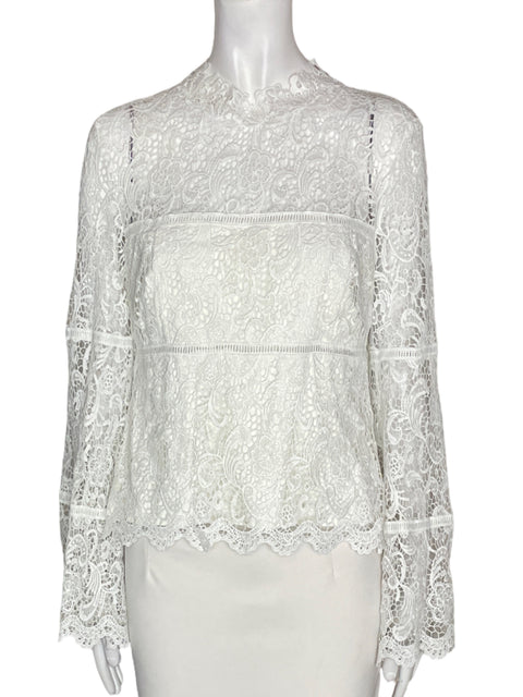 Blusa Bardot Tejido Zipper Cuello redondo Blanco - Talla M