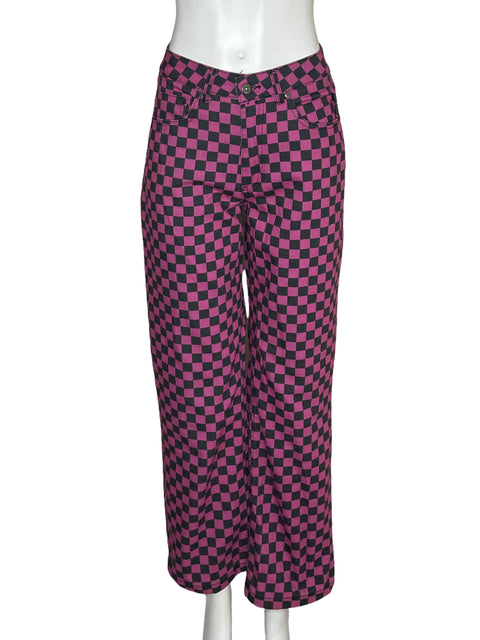 Jean Ragged Estampado Cuadros Morado - Talla 24