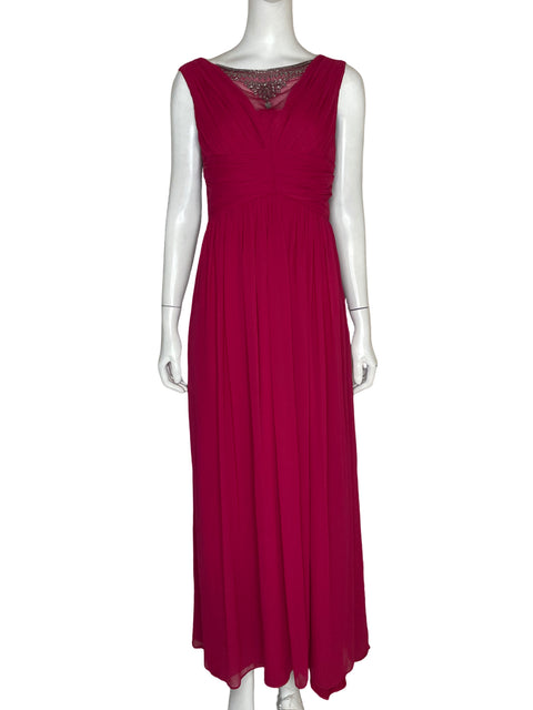 Vestido De Fiesta Tintoretto Pedrería Drapeado Rojo - Talla 38
