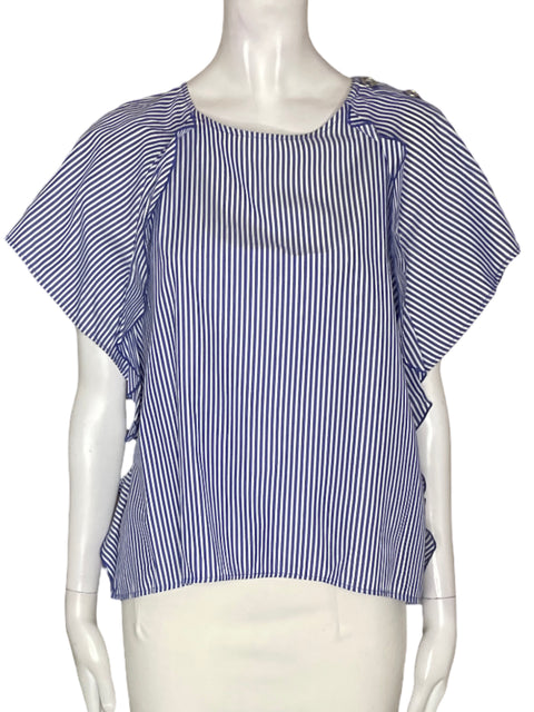 Blusa Zara de Algodón Rayas Ruchas Azul - Talla M