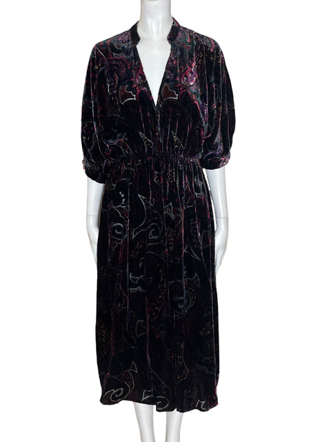 Vestido Rapsodia Terciopelo Estampado Negro - Talla S
