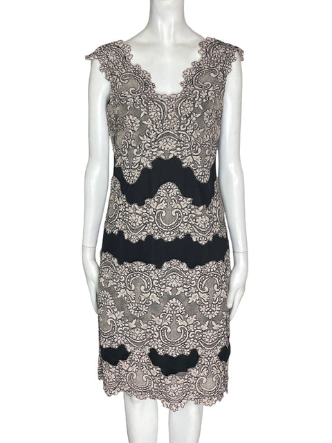 Vestido Tahari Encaje Sin mangas Gris - Talla S
