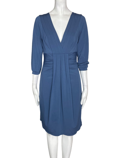 Vestido Bcbg Liso Cuello v Azul - Talla S