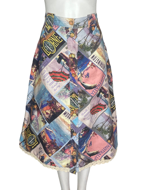 Falda Zimmermann de Lino Estampado Maxi Azul - Talla 4