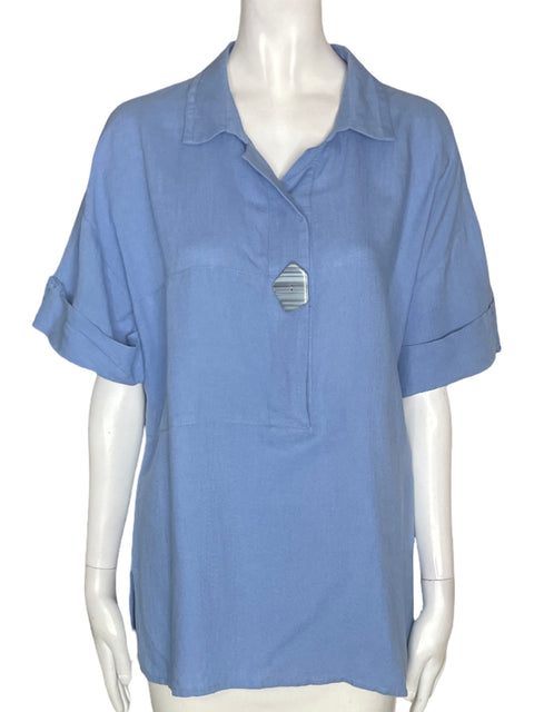 Blusa Roberto Merino de Viscosa Liso Manga corta Azul - Talla M