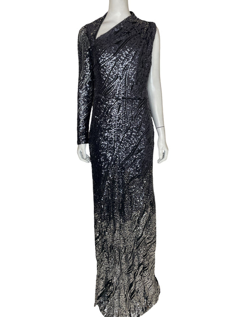Vestido De Fiesta Betsy & Adam Off-shoulder Lentejuelas Gris - Talla 14