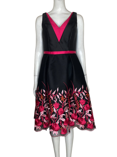 Vestido De Fiesta Betsy & Adam Bordado Floral Negro - Talla 8