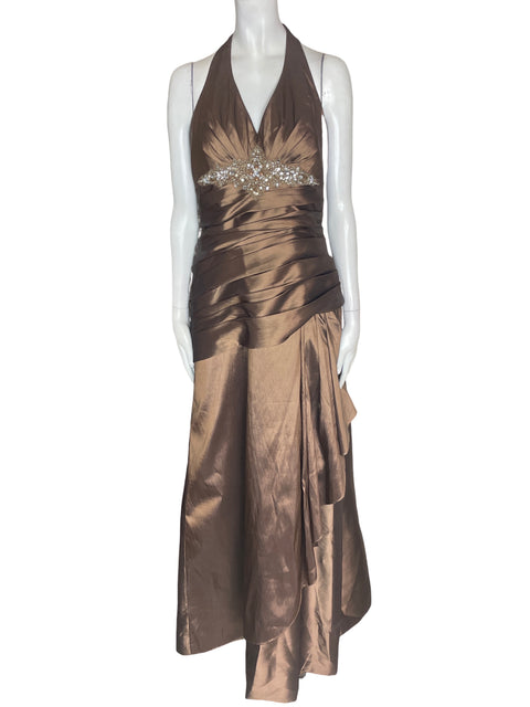 Vestido De Fiesta Camille La Vie Satinado Maxi Marrón - Talla 8