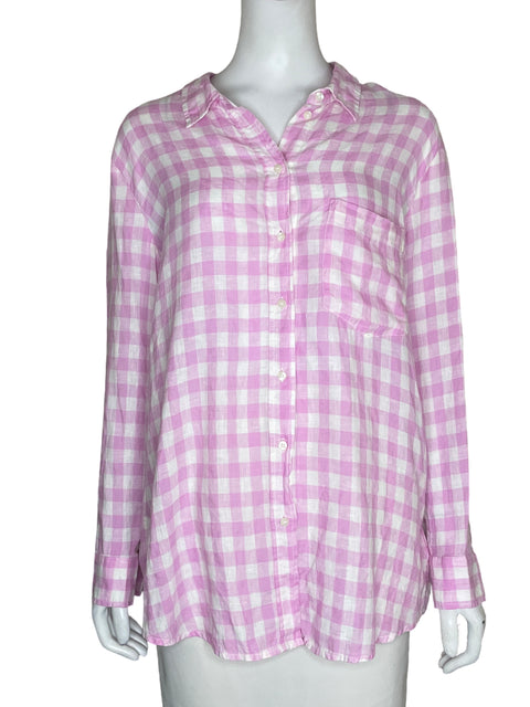 Camisa Gap de Lino Estampado Cuadros Rosado - Talla L