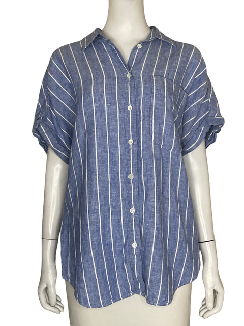 Camisa Banana Republic de Lino Estampado Rayas Azul - Talla L