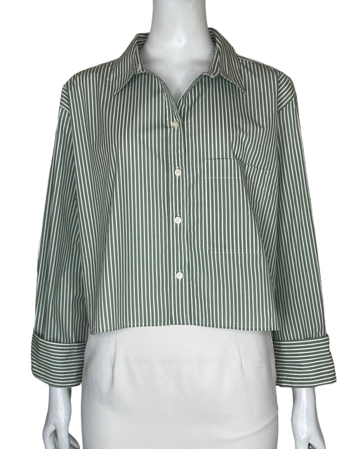 Camisa Zara de Algodón Cropped Rayas Verde - Talla XL