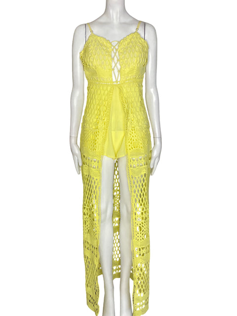 Romper Luxxel Troquelado Tejido Amarillo - Talla M