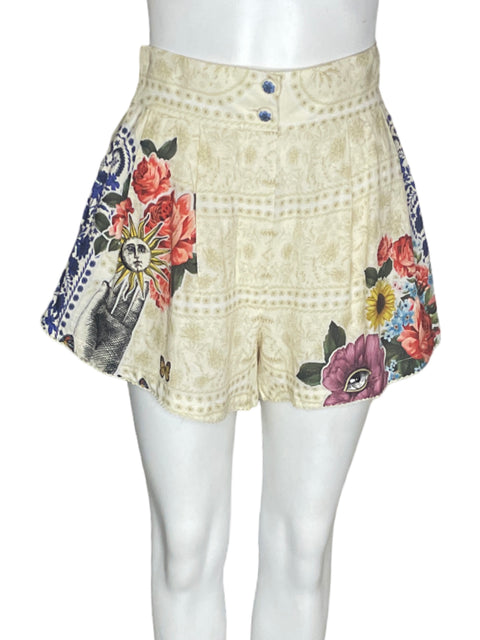Short Agua Bendita de Algodón Estampado Mini Beige - Talla S