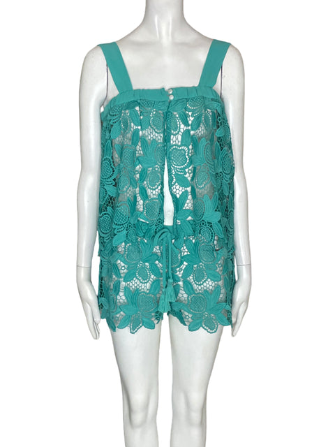 Conjunto Waimari de Algodón Short/blusa Troquelado Verde - Talla M
