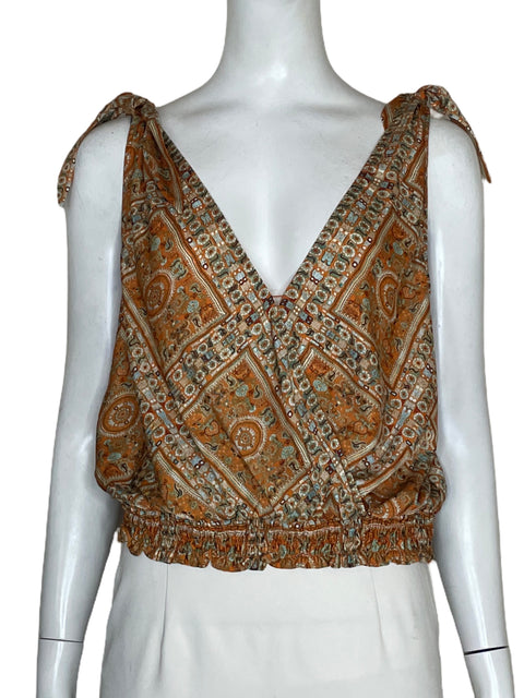 Blusa Rose + Olive Cuello v Estampado Naranja - Talla S