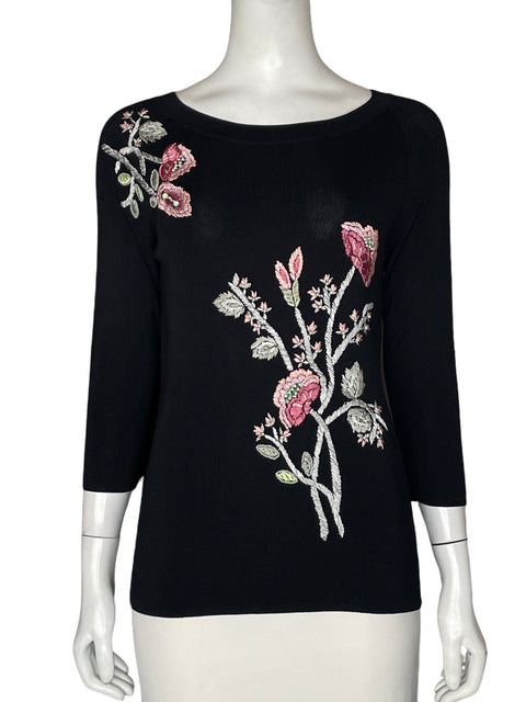 Blusa Attitude Knit Bordado Floral Negro - Talla M