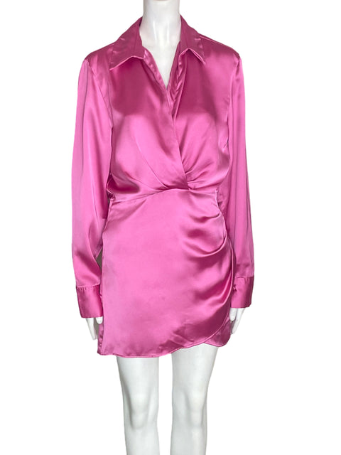Vestido Zara Manga larga Satinado Rosado - Talla XS
