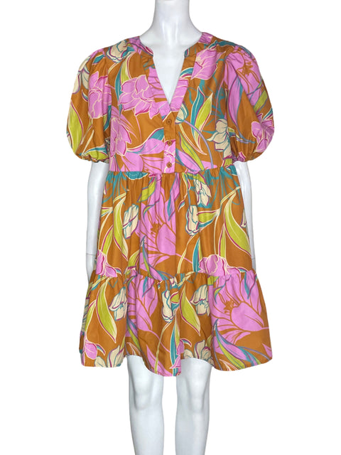 Vestido Flying Tomato Estampado Abullonado Rosado - Talla S