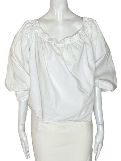 Blusa Anthropologie Abullonado Elastico Blanco - Talla 14