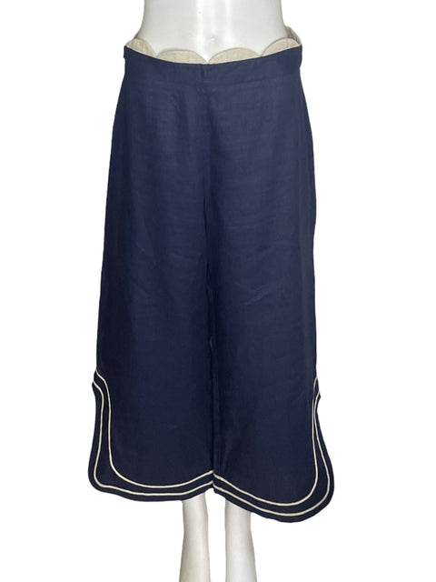 Pantalón Faride de Lino Recto Wide-leg Azul - Talla M
