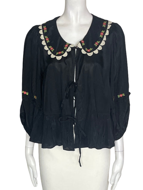Blusa Free People Bordado Abullonado Negro - Talla S
