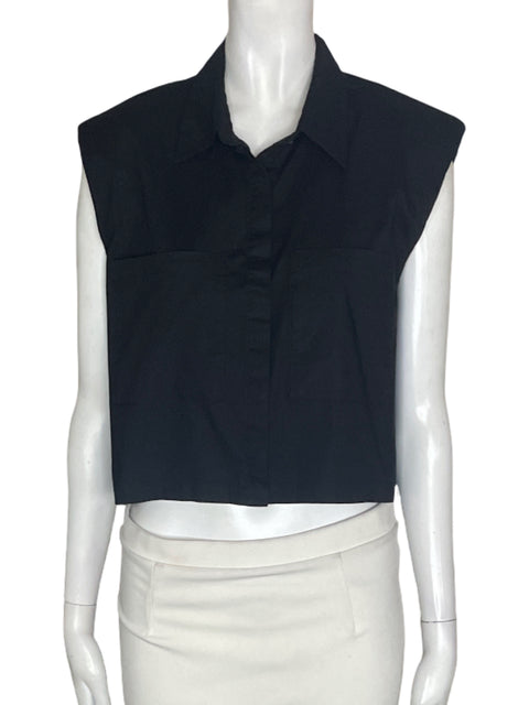 Blusa Pistola de Algodón Sin mangas Botones Negro - Talla S