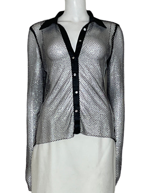 Camisa Studio F Malla Translúcida Plateada Con Acabado Brillante Negro - Talla S