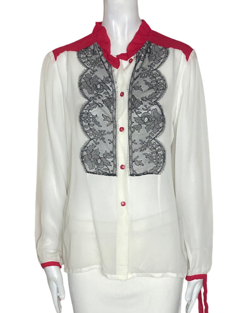 Camisa Amelia Toro de Seda Encaje Manga larga Blanco - Talla 8