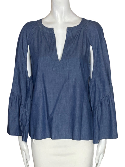 Blusa Bcbg Maxazria Manga larga Cuello v Azul - Talla XS