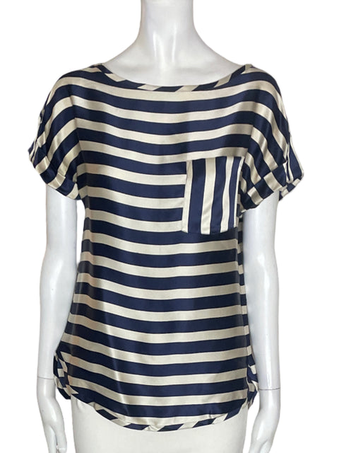 Blusa Carolina Herrera de Seda Rayas Manga corta Azul - Talla 2
