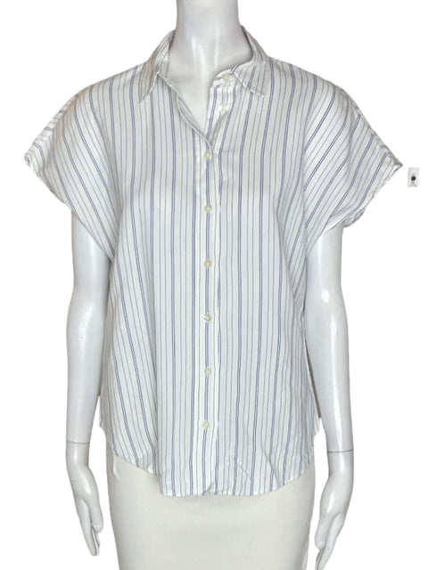 Blusa Massimo Dutti de Lino Manga corta Rayas Azul - Talla 6