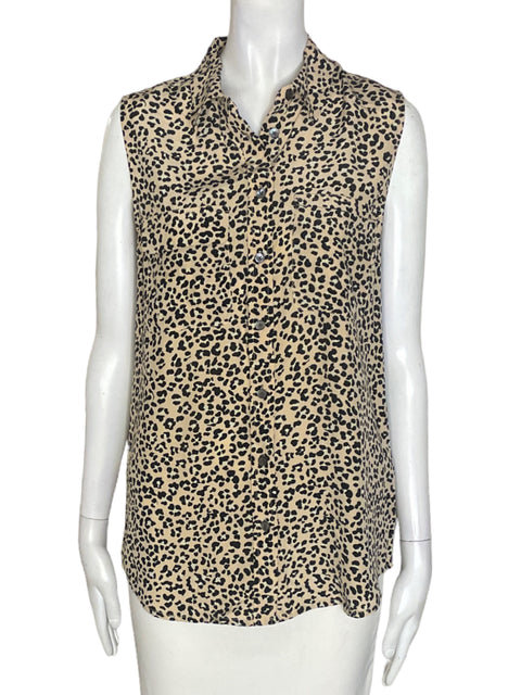 Blusa Equipment de Seda Animal print Sin mangas Beige - Talla S