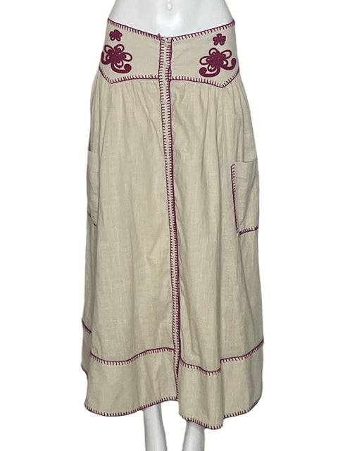 Falda By Together de Algodón Maxi Bordado Beige - Talla L
