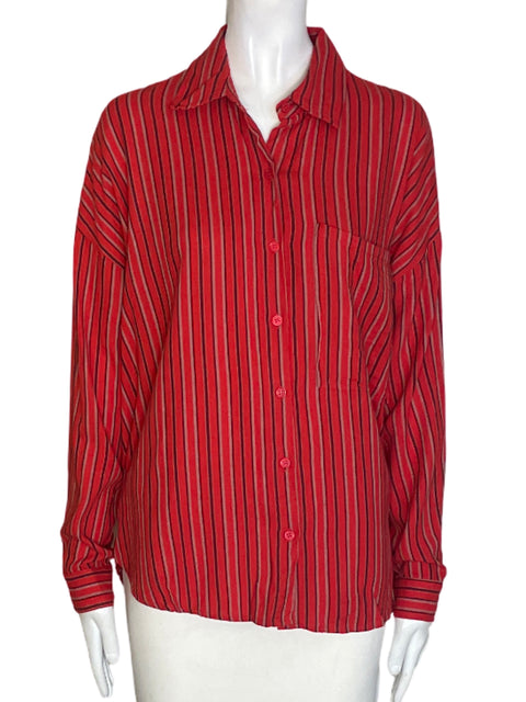 Camisa Vici de Algodón Rayas Botones Rojo - Talla XS