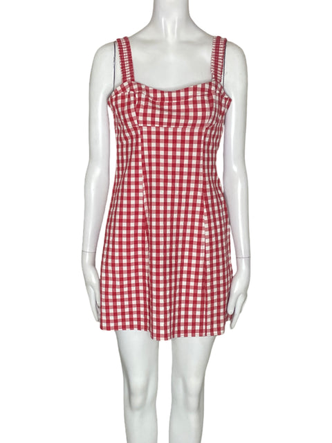 Vestido Zara de Algodón Cuadros Mini Rojo - Talla M